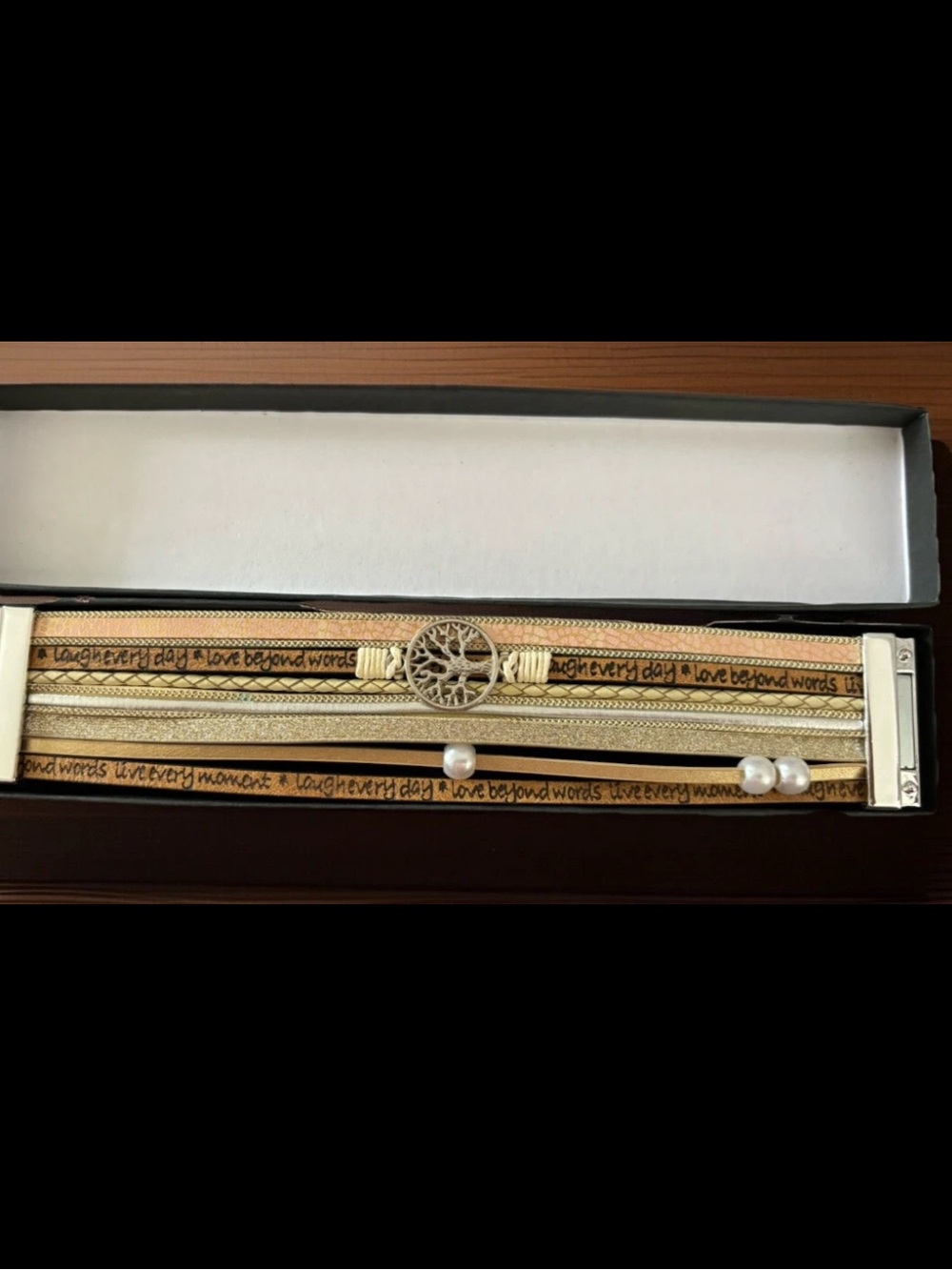 Gold-Tone Multi-Strand Bracelet with Tree of Life Charm and Pearls